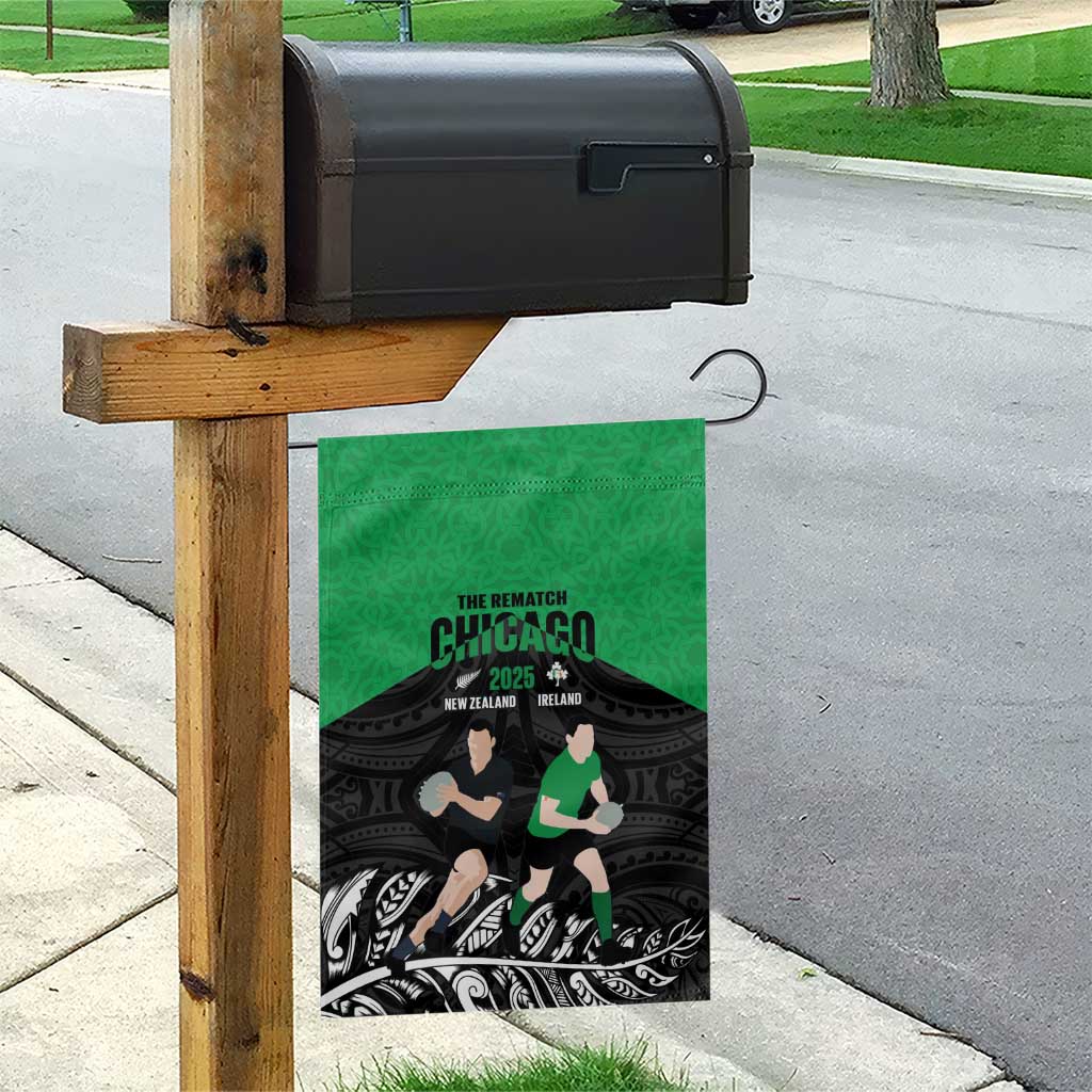 New Zealand and Ireland Rugby Garden Flag Chicago 2025 Go All Black Shamrocks - Aussie Hoodie
