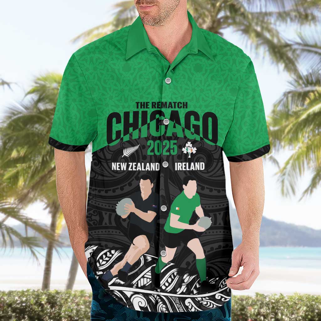 New Zealand and Ireland Rugby Custom Hawaiian Shirt Chicago 2025 Go All Black Shamrocks - Aussie Hoodie
