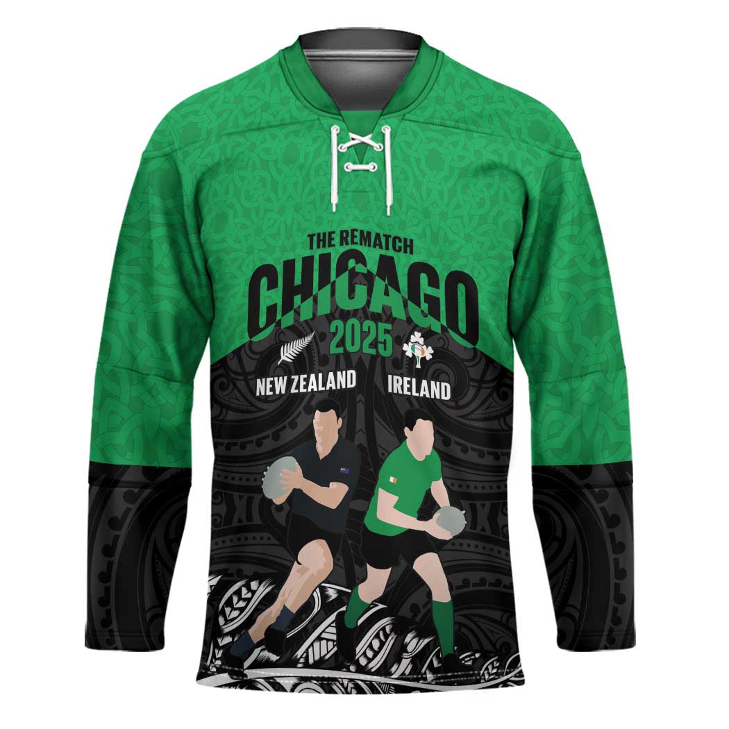New Zealand and Ireland Rugby Custom Hockey Jersey Chicago 2025 Go All Black Shamrocks - Aussie Hoodie