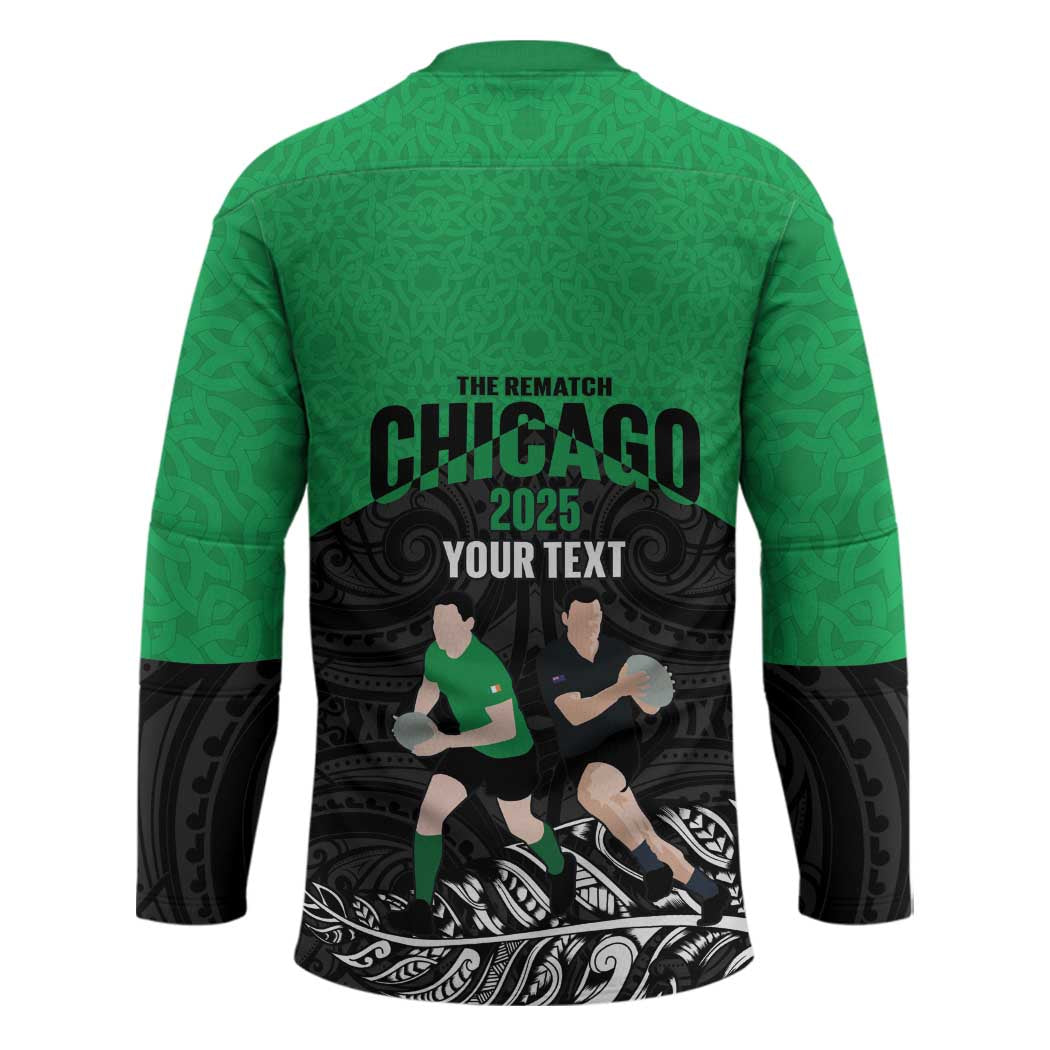 New Zealand and Ireland Rugby Custom Hockey Jersey Chicago 2025 Go All Black Shamrocks - Aussie Hoodie