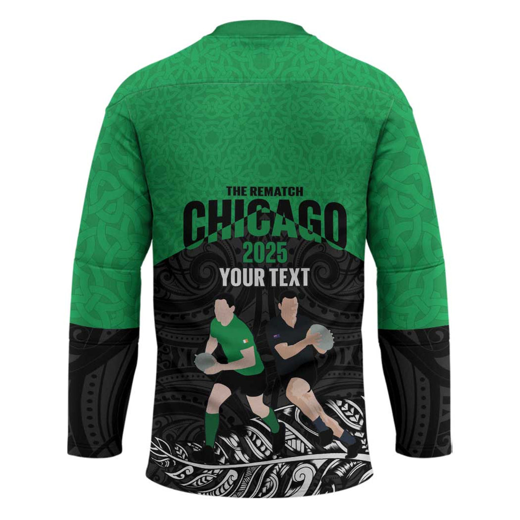 New Zealand and Ireland Rugby Custom Hockey Jersey Chicago 2025 Go All Black Shamrocks - Aussie Hoodie