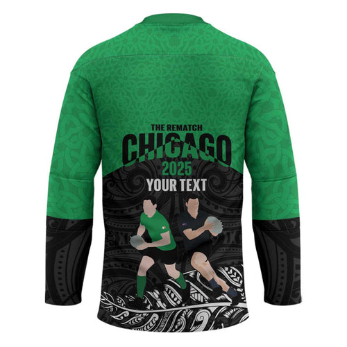 New Zealand and Ireland Rugby Custom Hockey Jersey Chicago 2025 Go All Black Shamrocks - Aussie Hoodie