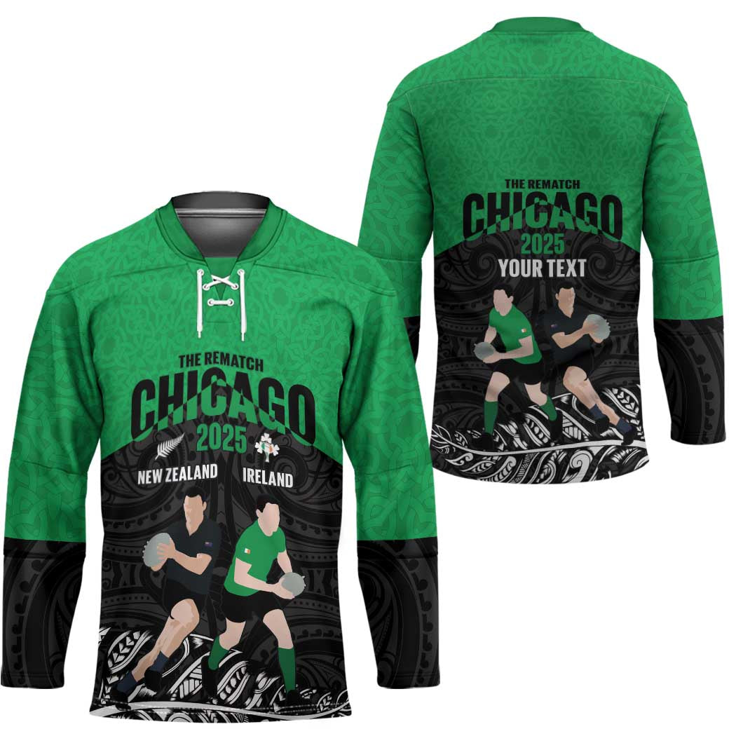 New Zealand and Ireland Rugby Custom Hockey Jersey Chicago 2025 Go All Black Shamrocks - Aussie Hoodie