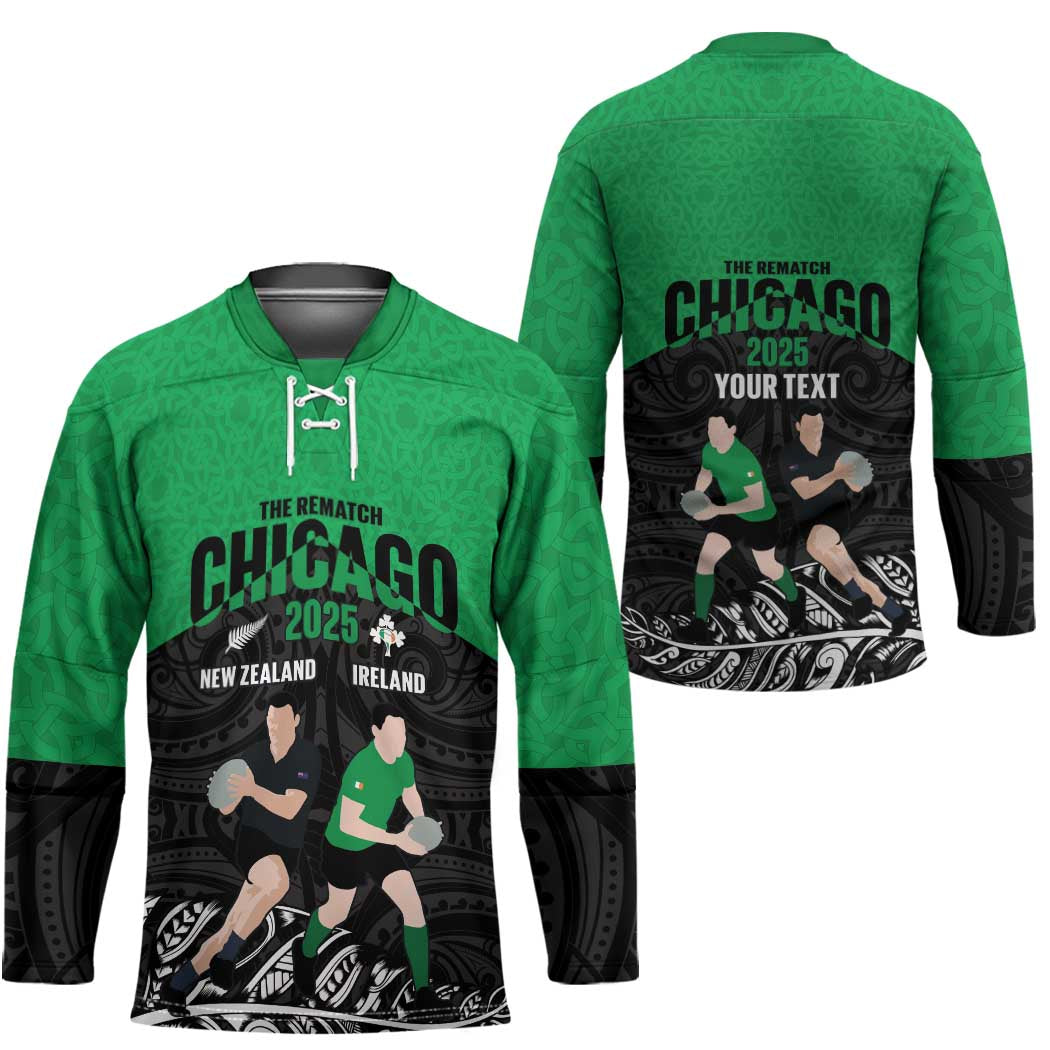 New Zealand and Ireland Rugby Custom Hockey Jersey Chicago 2025 Go All Black Shamrocks - Aussie Hoodie