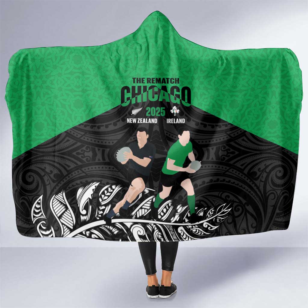 New Zealand and Ireland Rugby Hooded Blanket Chicago 2025 Go All Black Shamrocks - Aussie Hoodie