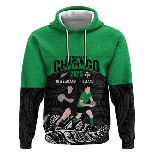 New Zealand and Ireland Rugby Custom Hoodie Chicago 2025 Go All Black Shamrocks - Aussie Hoodie