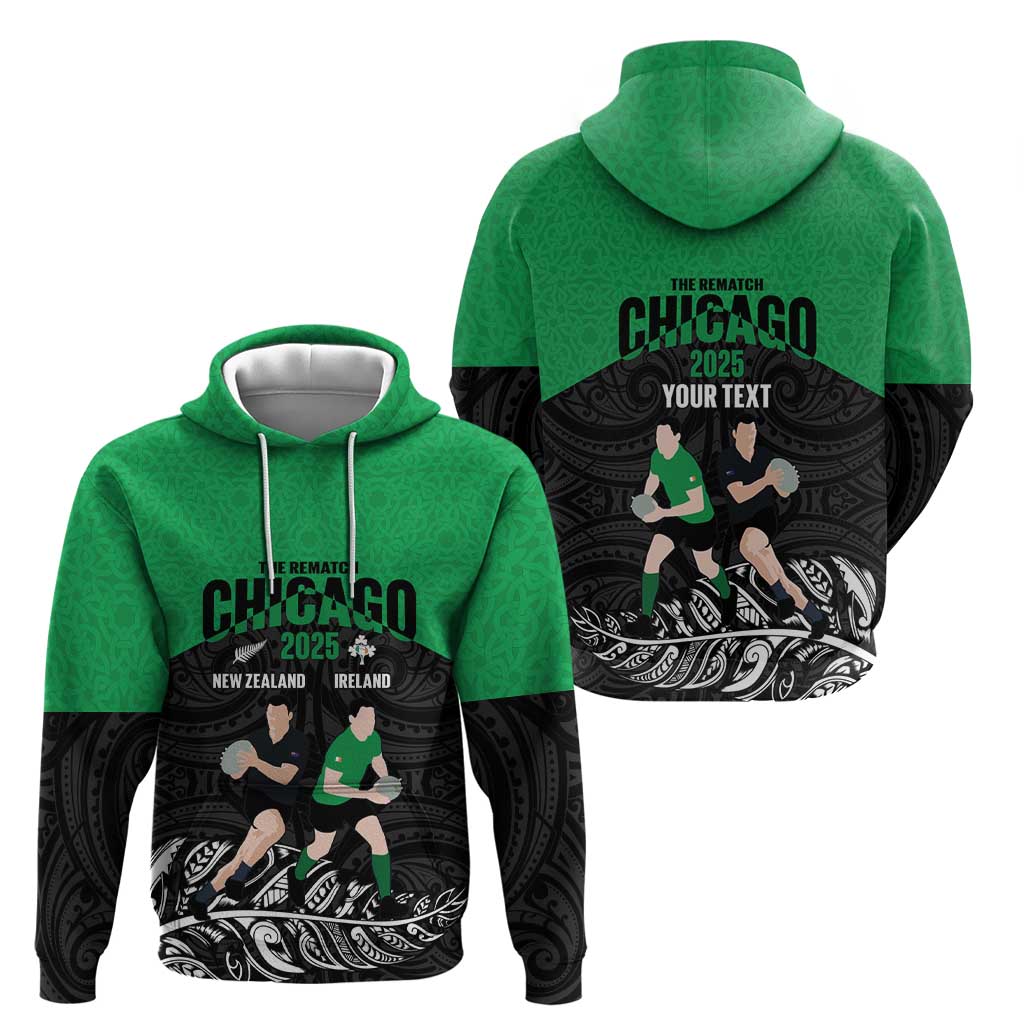 New Zealand and Ireland Rugby Custom Hoodie Chicago 2025 Go All Black Shamrocks - Aussie Hoodie