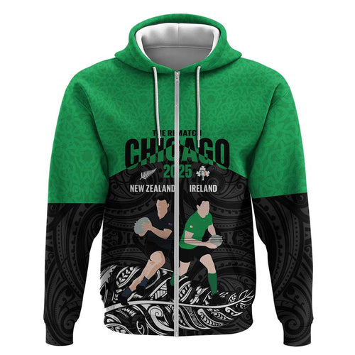 New Zealand and Ireland Rugby Custom Hoodie Chicago 2025 Go All Black Shamrocks - Aussie Hoodie