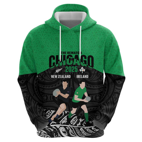 New Zealand and Ireland Rugby Custom Hoodie Chicago 2025 Go All Black Shamrocks - Aussie Hoodie
