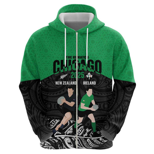 New Zealand and Ireland Rugby Custom Hoodie Chicago 2025 Go All Black Shamrocks - Aussie Hoodie