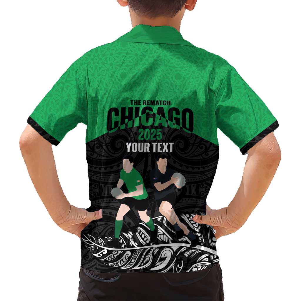 New Zealand and Ireland Rugby Custom Kid Hawaiian Shirt Chicago 2025 Go All Black Shamrocks - Aussie Hoodie