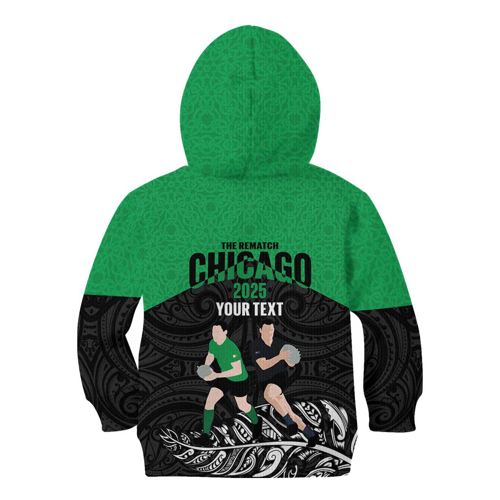 New Zealand and Ireland Rugby Custom Kid Hoodie Chicago 2025 Go All Black Shamrocks - Aussie Hoodie
