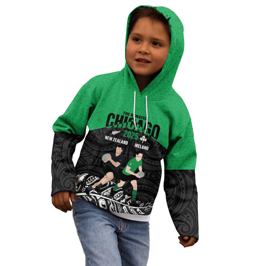 New Zealand and Ireland Rugby Custom Kid Hoodie Chicago 2025 Go All Black Shamrocks - Aussie Hoodie