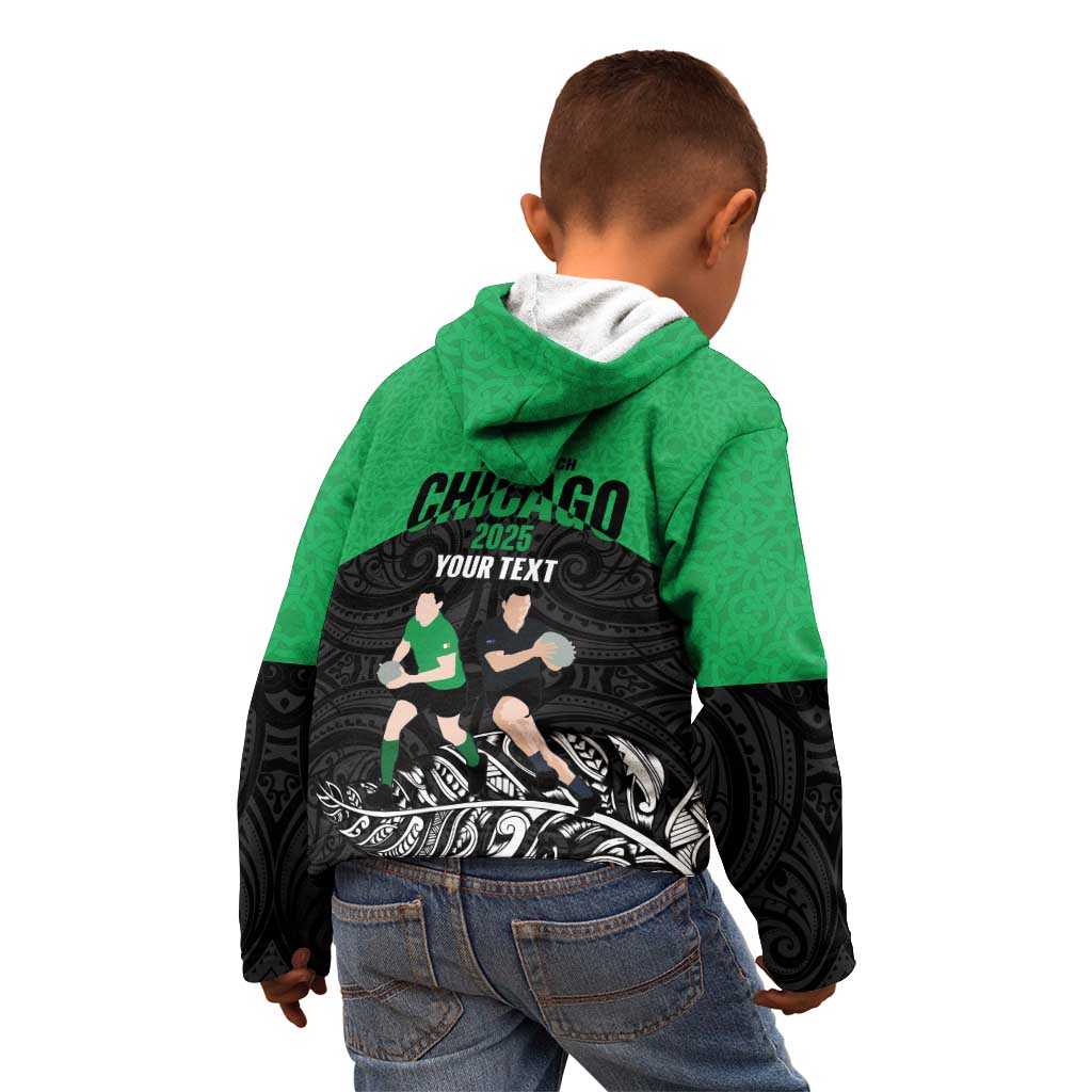 New Zealand and Ireland Rugby Custom Kid Hoodie Chicago 2025 Go All Black Shamrocks - Aussie Hoodie