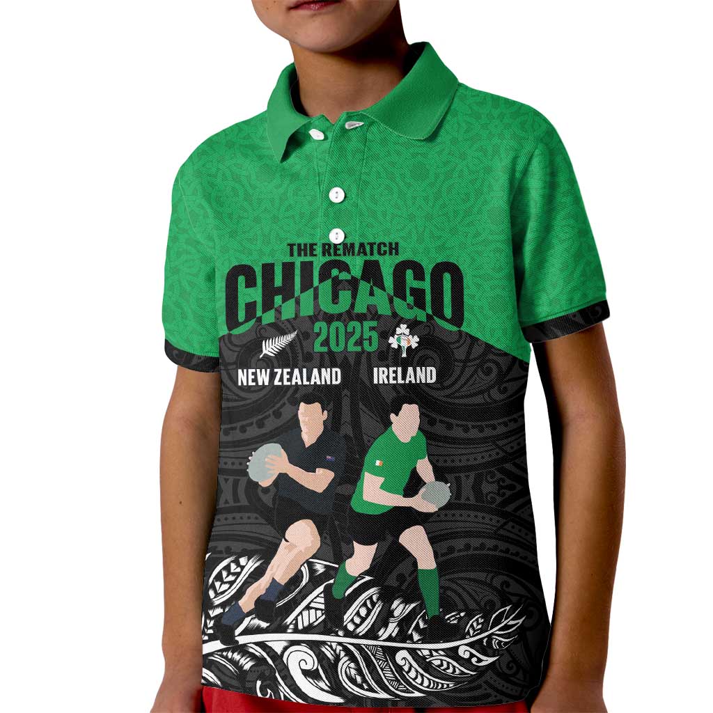 New Zealand and Ireland Rugby Custom Kid Polo Shirt Chicago 2025 Go All Black Shamrocks - Aussie Hoodie