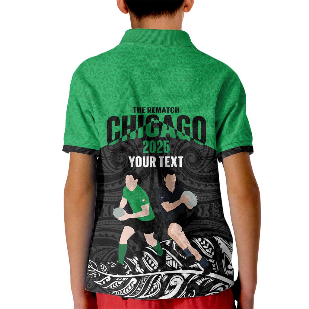 New Zealand and Ireland Rugby Custom Kid Polo Shirt Chicago 2025 Go All Black Shamrocks - Aussie Hoodie