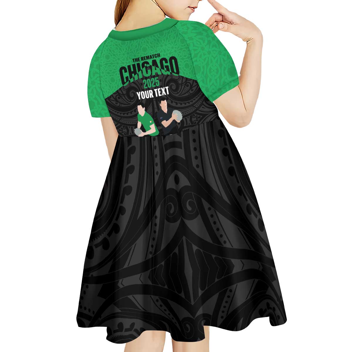 New Zealand and Ireland Rugby Custom Kid Short Sleeve Dress Chicago 2025 Go All Black Shamrocks - Aussie Hoodie