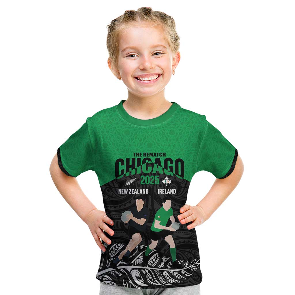 New Zealand and Ireland Rugby Custom Kid T Shirt Chicago 2025 Go All Black Shamrocks - Aussie Hoodie