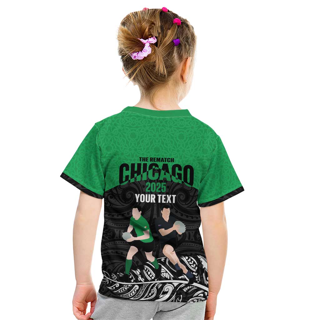 New Zealand and Ireland Rugby Custom Kid T Shirt Chicago 2025 Go All Black Shamrocks - Aussie Hoodie