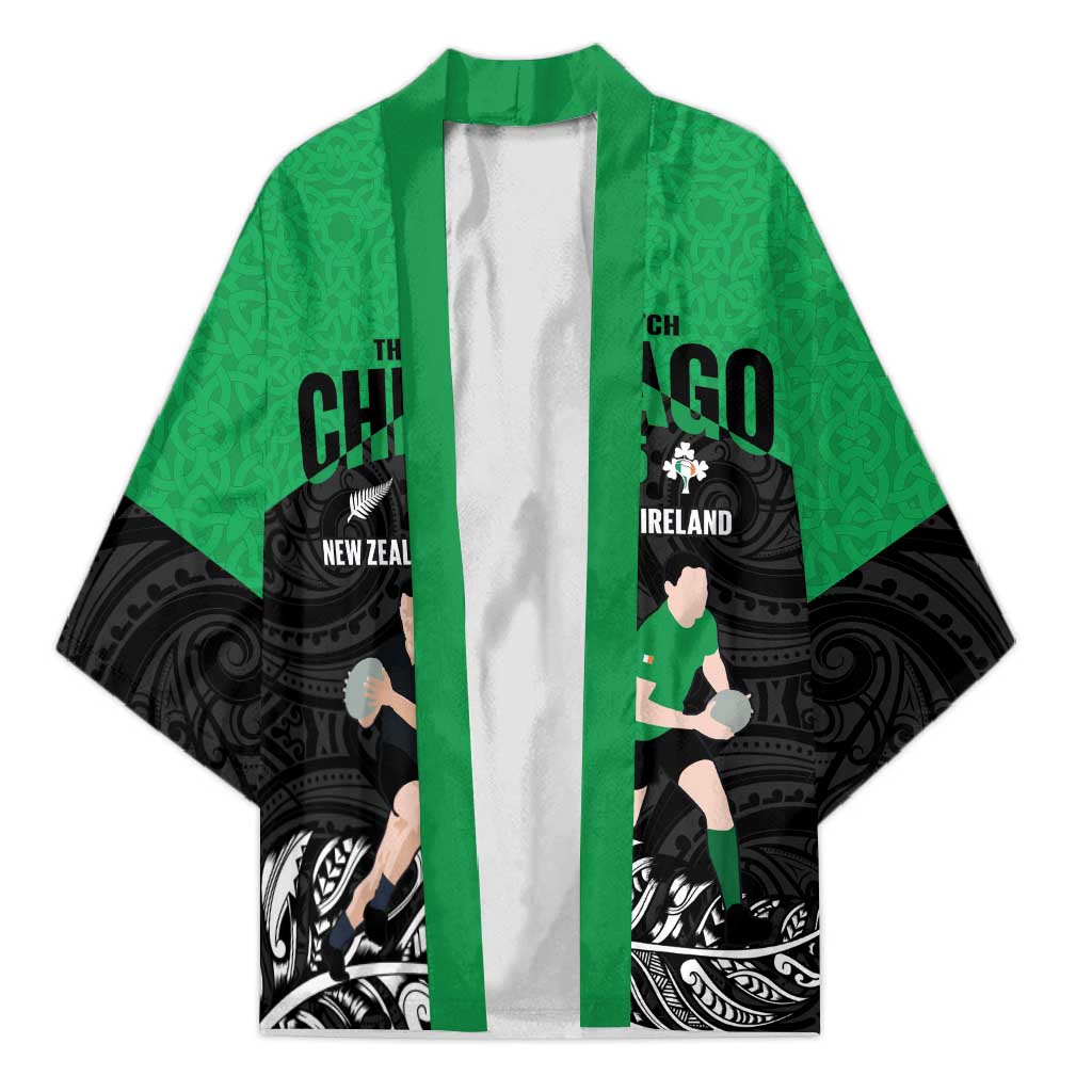 New Zealand and Ireland Rugby Custom Kimono Chicago 2025 Go All Black Shamrocks - Aussie Hoodie