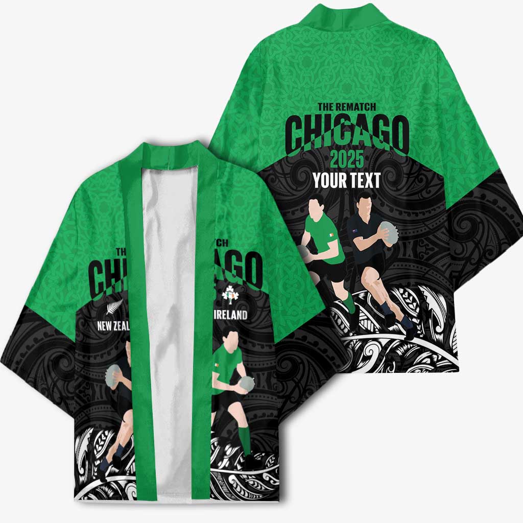 New Zealand and Ireland Rugby Custom Kimono Chicago 2025 Go All Black Shamrocks - Aussie Hoodie