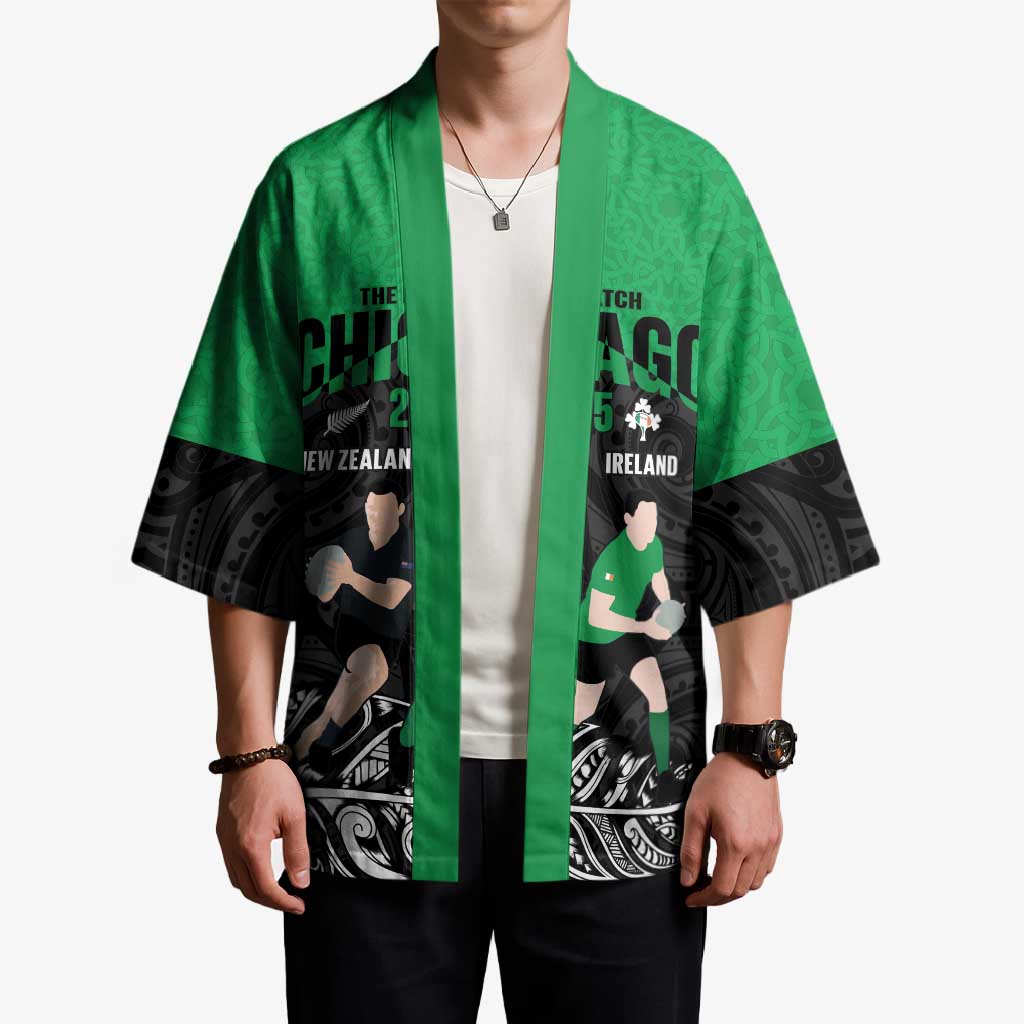 New Zealand and Ireland Rugby Custom Kimono Chicago 2025 Go All Black Shamrocks - Aussie Hoodie