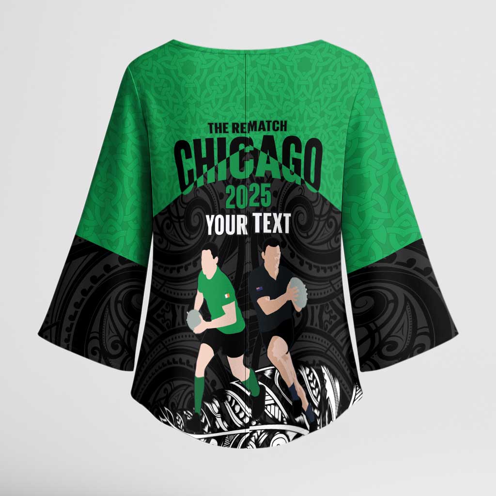New Zealand and Ireland Rugby Custom Kimono Sleeve Blouse Chicago 2025 Go All Black Shamrocks - Aussie Hoodie