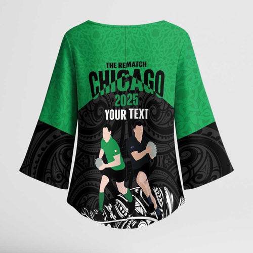 New Zealand and Ireland Rugby Custom Kimono Sleeve Blouse Chicago 2025 Go All Black Shamrocks - Aussie Hoodie