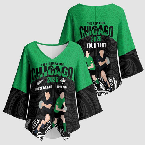 New Zealand and Ireland Rugby Custom Kimono Sleeve Blouse Chicago 2025 Go All Black Shamrocks - Aussie Hoodie