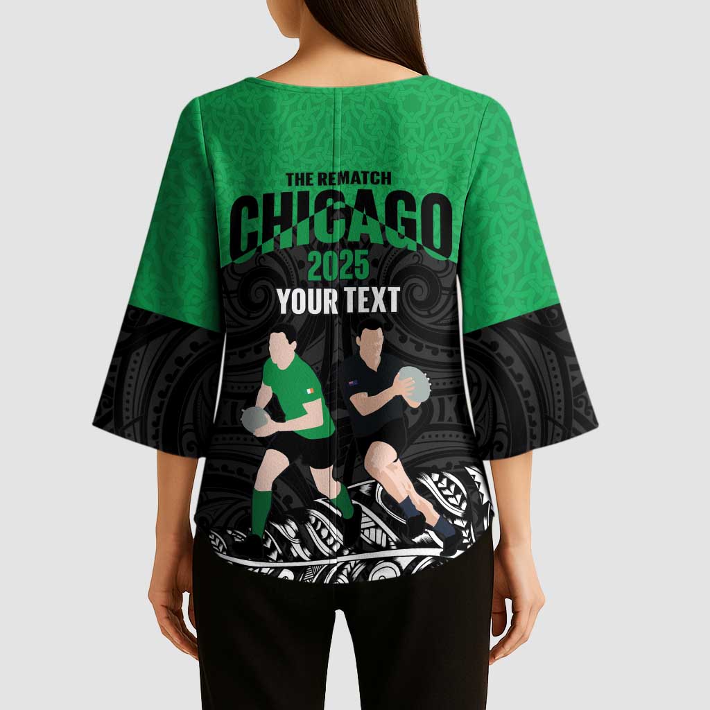 New Zealand and Ireland Rugby Custom Kimono Sleeve Blouse Chicago 2025 Go All Black Shamrocks - Aussie Hoodie