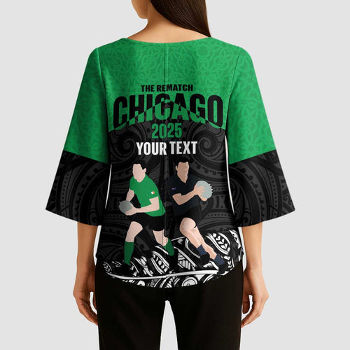 New Zealand and Ireland Rugby Custom Kimono Sleeve Blouse Chicago 2025 Go All Black Shamrocks - Aussie Hoodie