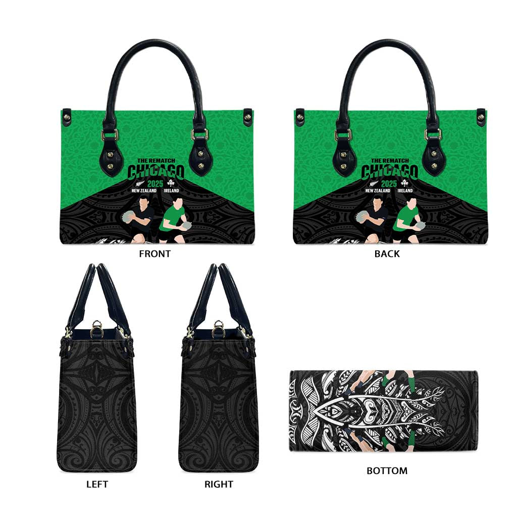 New Zealand and Ireland Rugby Leather Bag Chicago 2025 Go All Black Shamrocks - Aussie Hoodie