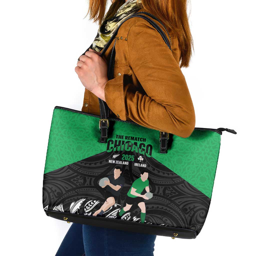 New Zealand and Ireland Rugby Leather Tote Bag Chicago 2025 Go All Black Shamrocks - Aussie Hoodie