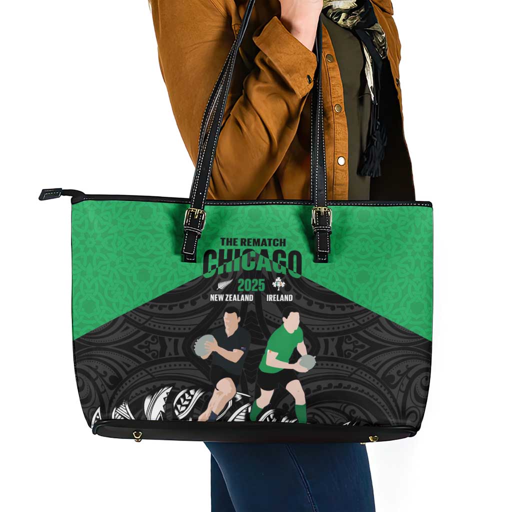 New Zealand and Ireland Rugby Leather Tote Bag Chicago 2025 Go All Black Shamrocks - Aussie Hoodie