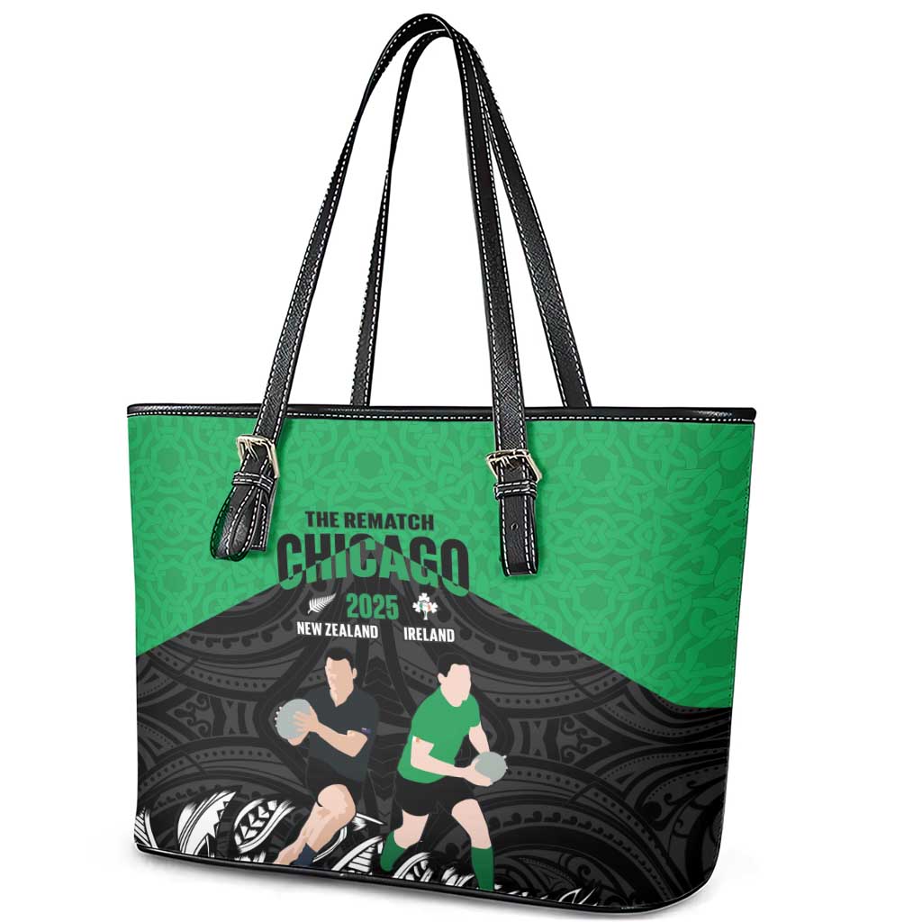 New Zealand and Ireland Rugby Leather Tote Bag Chicago 2025 Go All Black Shamrocks - Aussie Hoodie