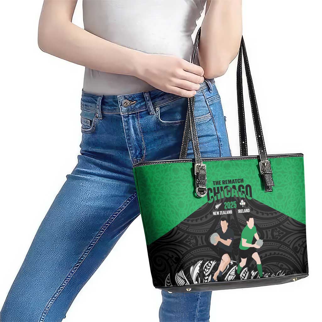 New Zealand and Ireland Rugby Leather Tote Bag Chicago 2025 Go All Black Shamrocks - Aussie Hoodie