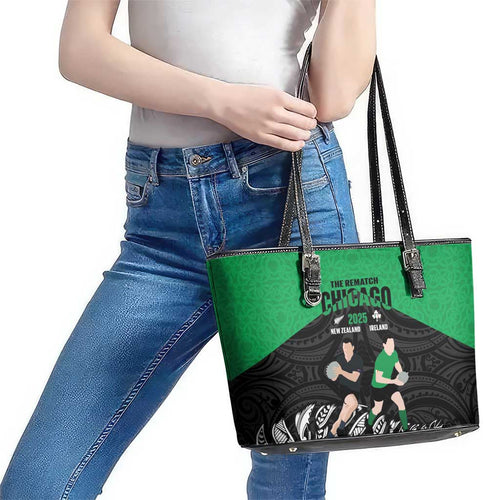 New Zealand and Ireland Rugby Leather Tote Bag Chicago 2025 Go All Black Shamrocks - Aussie Hoodie