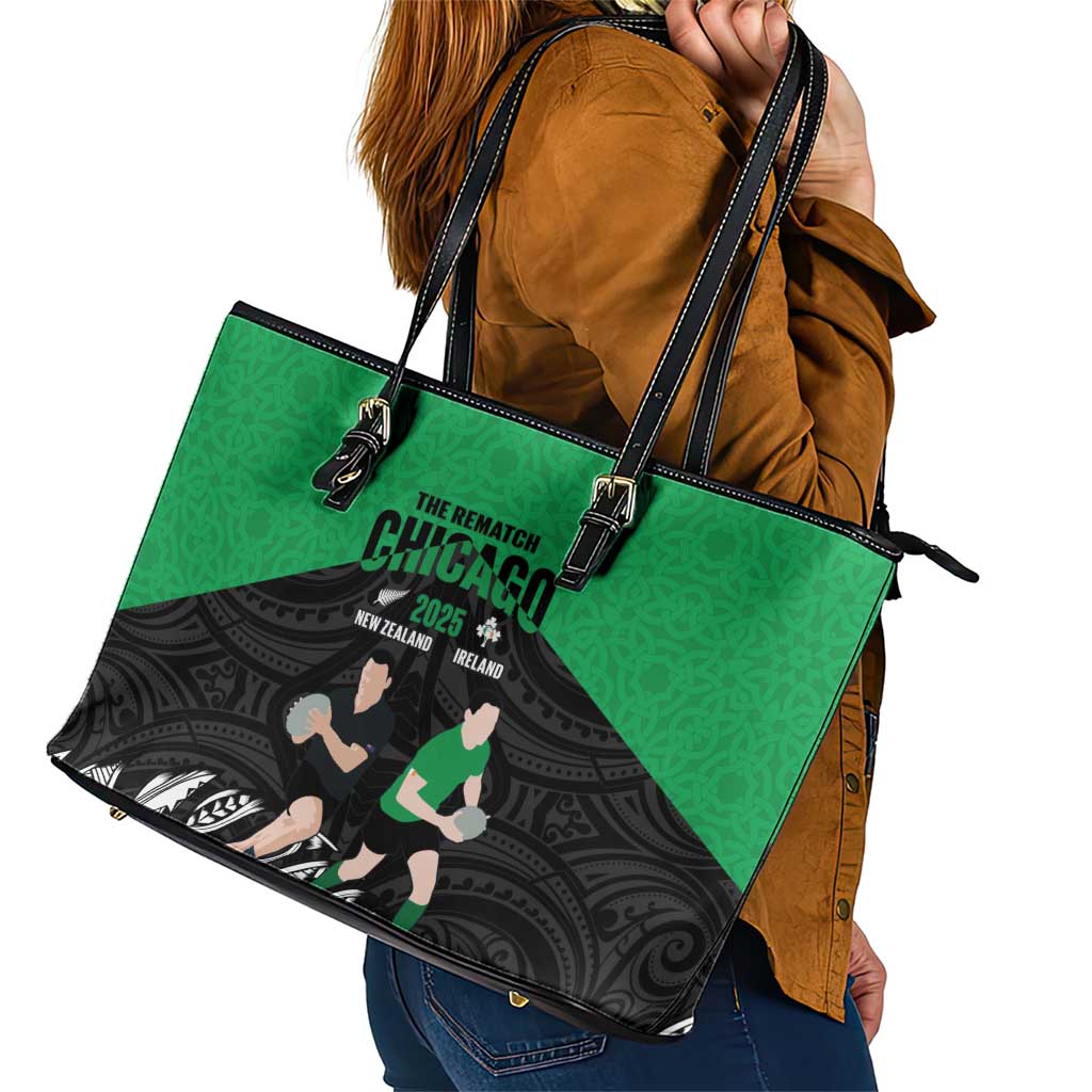 New Zealand and Ireland Rugby Leather Tote Bag Chicago 2025 Go All Black Shamrocks - Aussie Hoodie