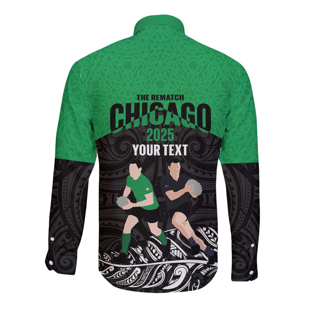 New Zealand and Ireland Rugby Custom Long Sleeve Button Shirt Chicago 2025 Go All Black Shamrocks - Aussie Hoodie