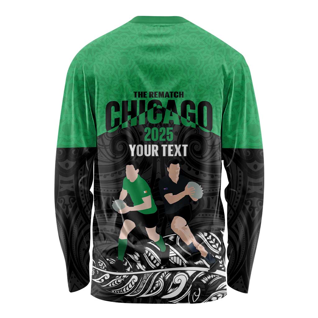 New Zealand and Ireland Rugby Custom Long Sleeve Shirt Chicago 2025 Go All Black Shamrocks - Aussie Hoodie