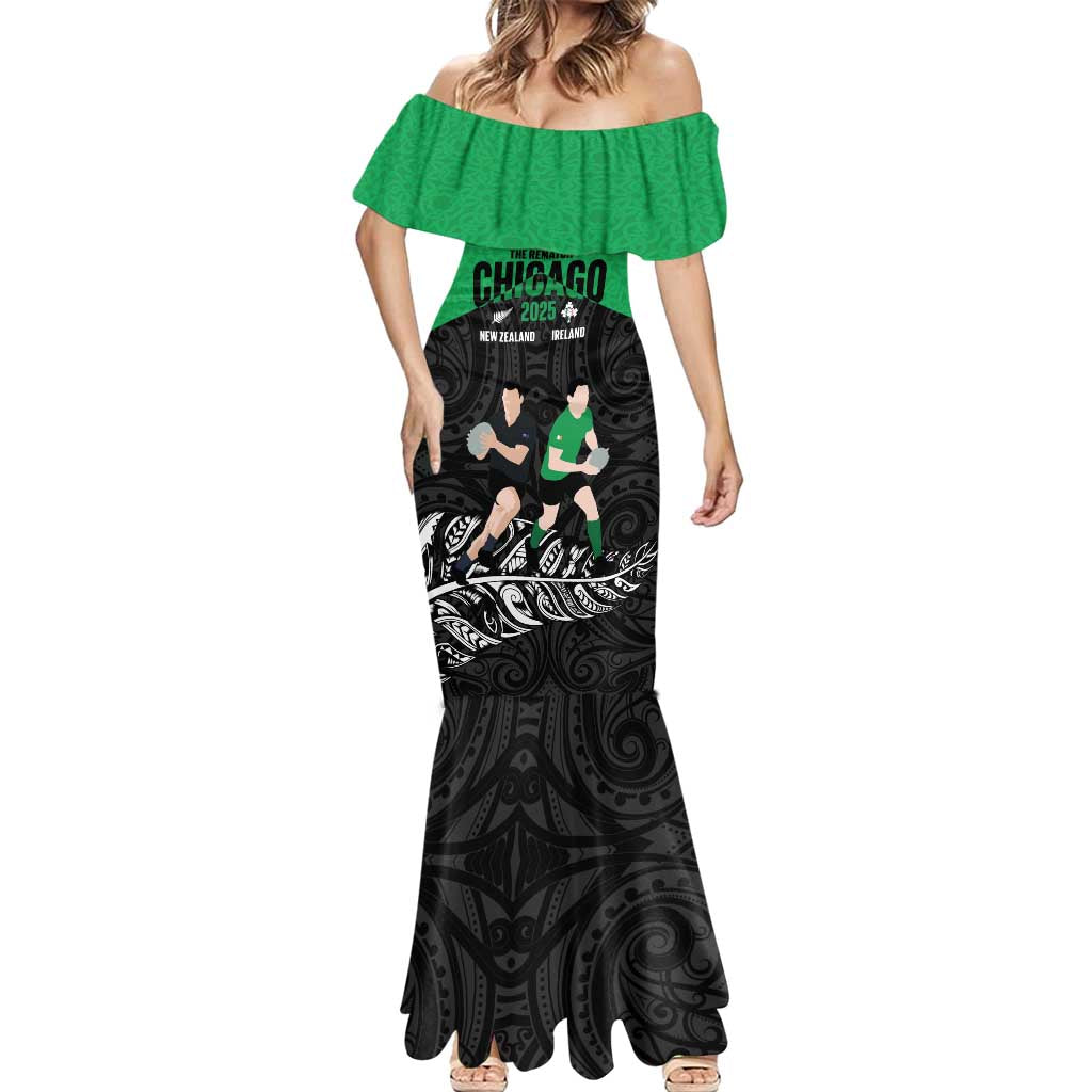 New Zealand and Ireland Rugby Custom Mermaid Dress Chicago 2025 Go All Black Shamrocks - Aussie Hoodie