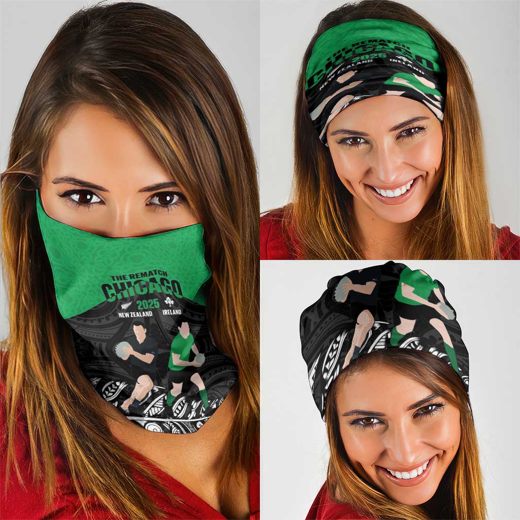 New Zealand and Ireland Rugby Neck Gaiter Chicago 2025 Go All Black Shamrocks - Aussie Hoodie