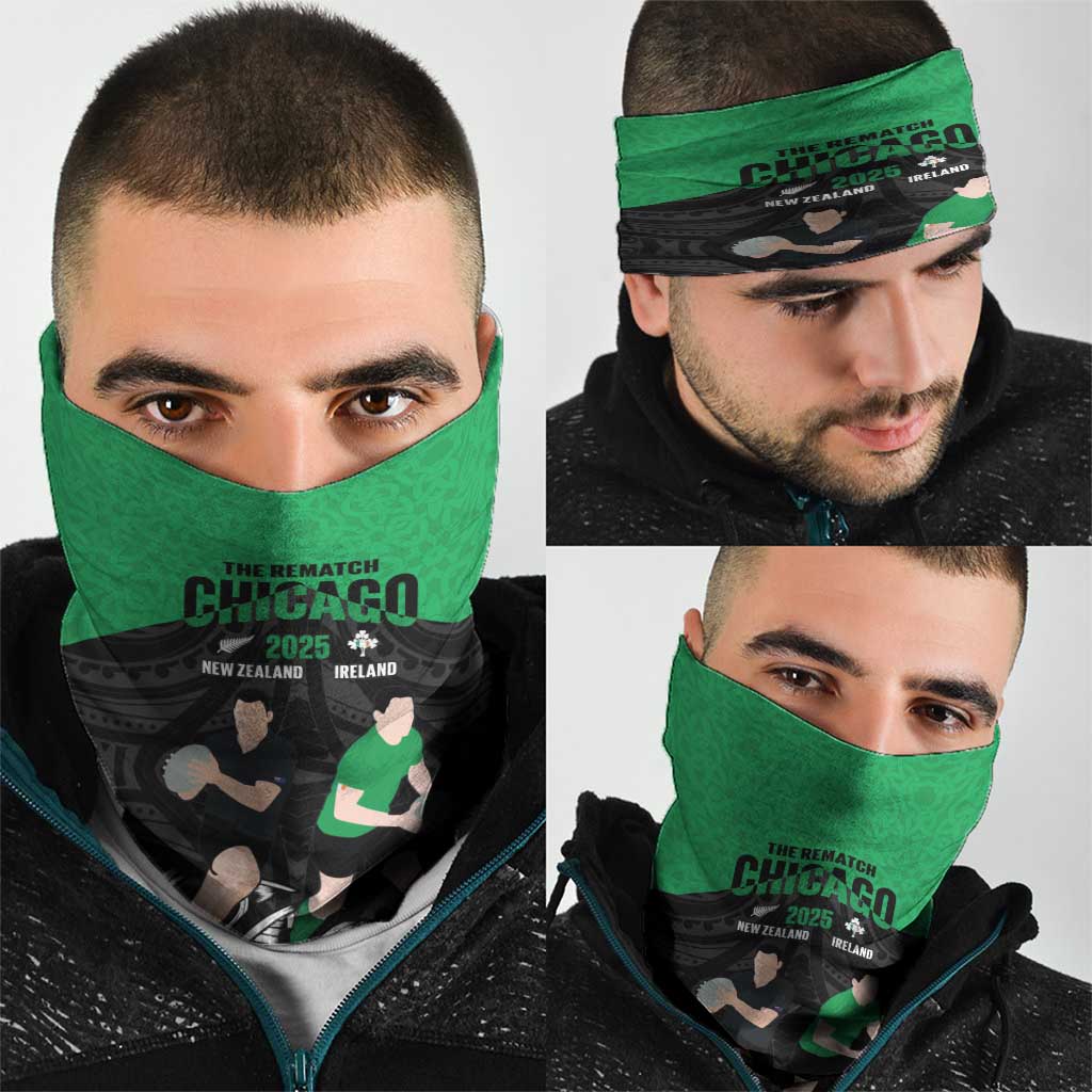 New Zealand and Ireland Rugby Neck Gaiter Chicago 2025 Go All Black Shamrocks - Aussie Hoodie