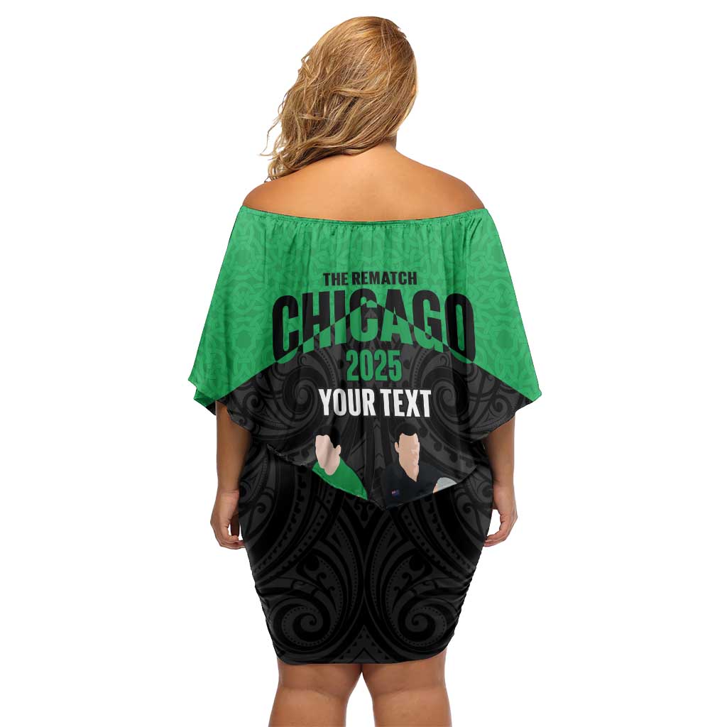 New Zealand and Ireland Rugby Custom Off Shoulder Short Dress Chicago 2025 Go All Black Shamrocks - Aussie Hoodie