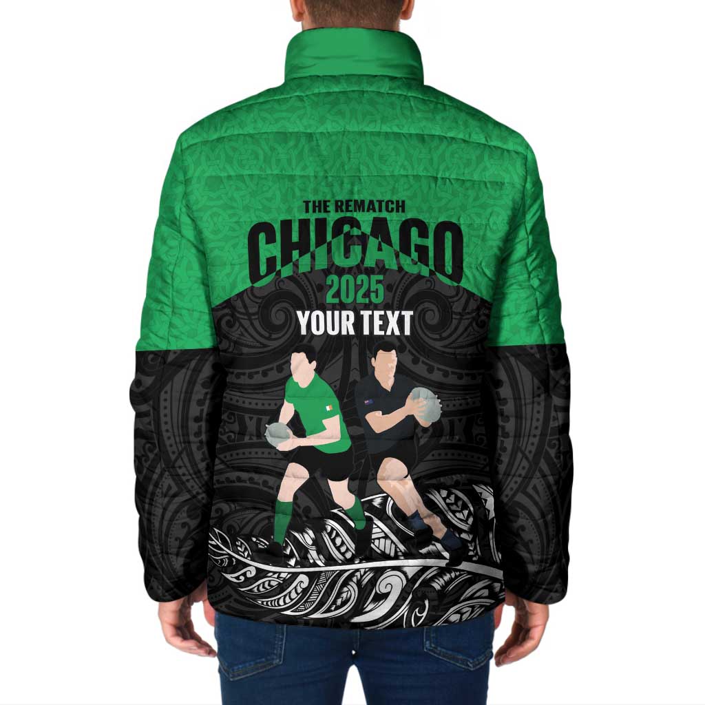 New Zealand and Ireland Rugby Custom Padded Jacket Chicago 2025 Go All Black Shamrocks - Aussie Hoodie