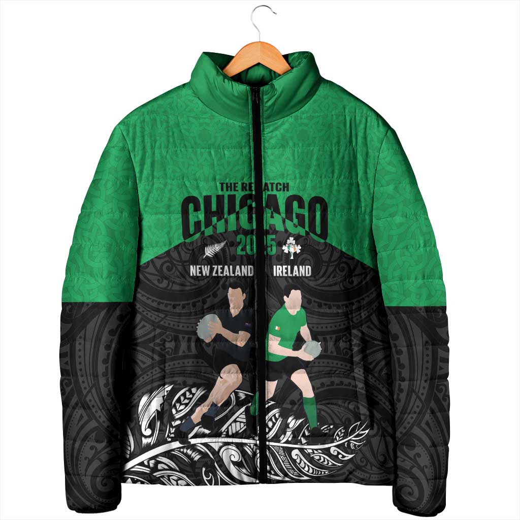 New Zealand and Ireland Rugby Custom Padded Jacket Chicago 2025 Go All Black Shamrocks - Aussie Hoodie