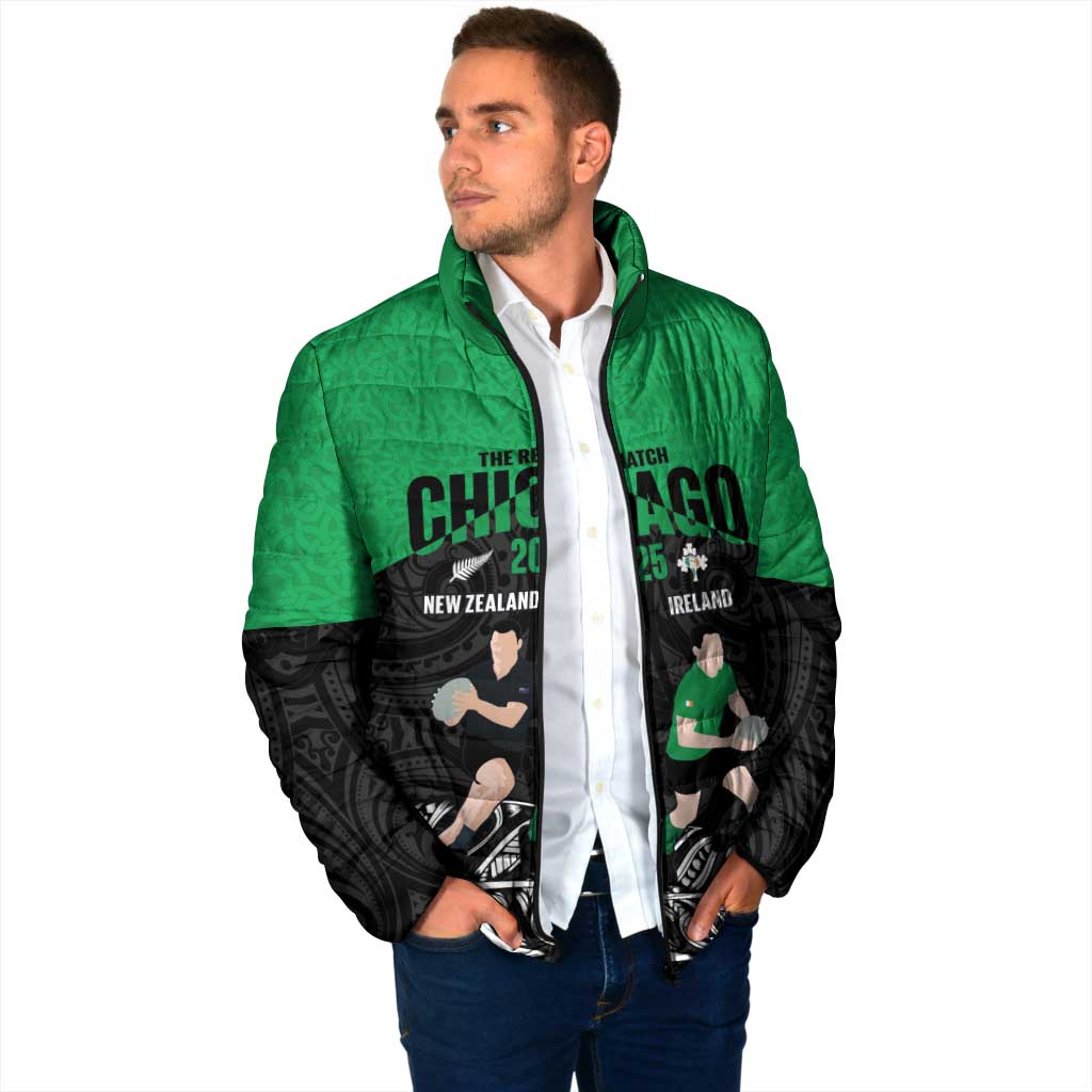 New Zealand and Ireland Rugby Custom Padded Jacket Chicago 2025 Go All Black Shamrocks - Aussie Hoodie