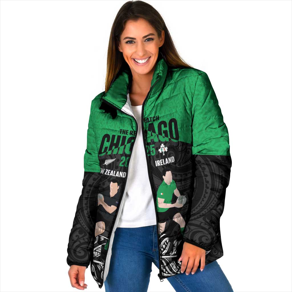 New Zealand and Ireland Rugby Custom Padded Jacket Chicago 2025 Go All Black Shamrocks - Aussie Hoodie