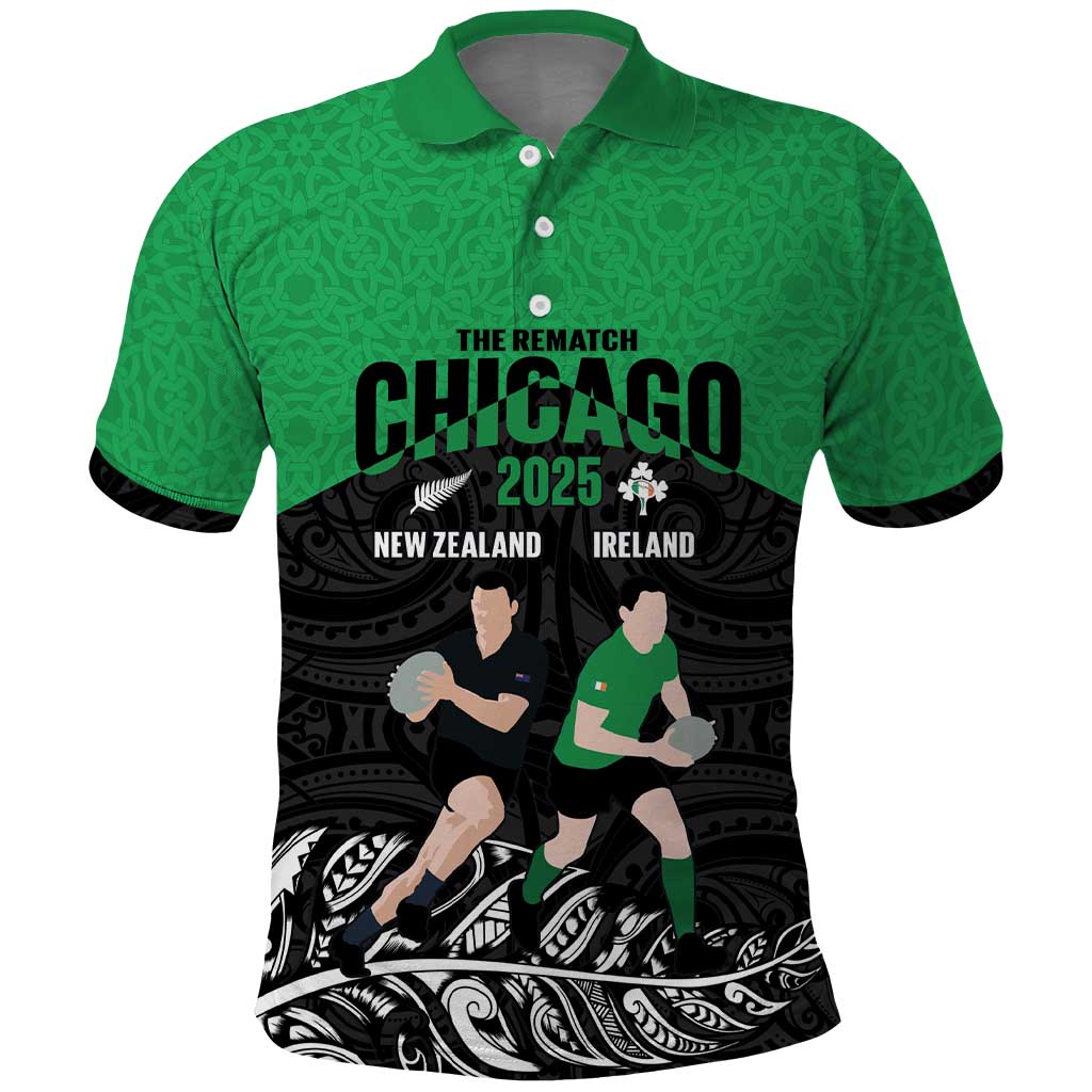New Zealand and Ireland Rugby Custom Polo Shirt Chicago 2025 Go All Black Shamrocks - Aussie Hoodie