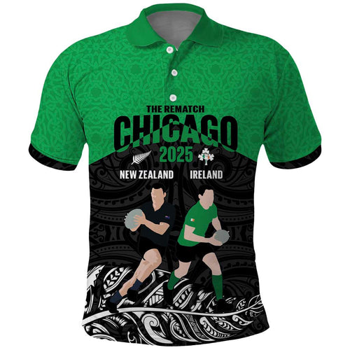 New Zealand and Ireland Rugby Custom Polo Shirt Chicago 2025 Go All Black Shamrocks - Aussie Hoodie